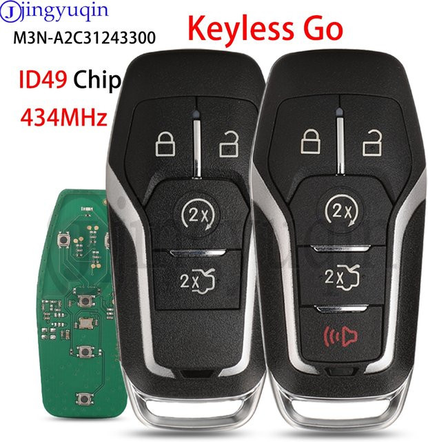 Jingyuqin Keyless Go Auto Fernbedienung Schlüssel mit ID49 Chip 434 MHz für Ford Mustang Rand Mondeo Kuga Explorer Fusion in Schwarz M3N-A2C31243300 4/5BTN - Bild 1