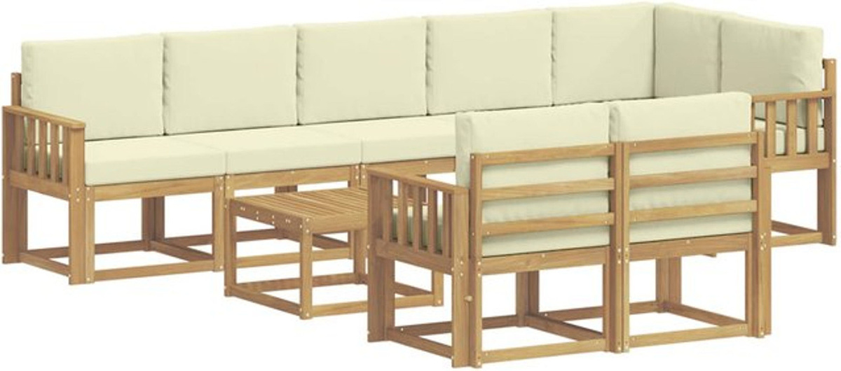 vidaXL Outdoor-Sofagarnitur aus Akazie mit 9-teiligem Set aus Polyester in Weiß und Beige - Bild 1
