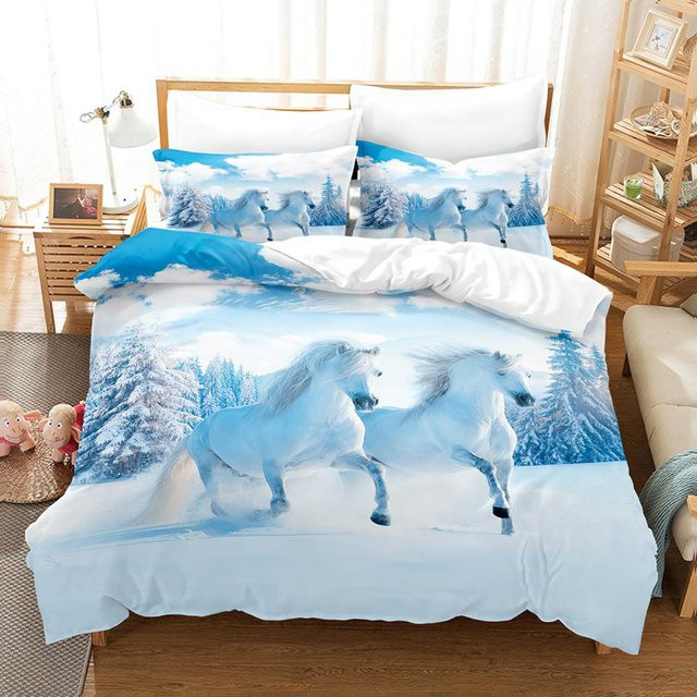 Pferde-Bettbezug-Set von Binchi Outdoor Product mit 3D-Tierprint in Schwarz, Weiß und Braun, Material Polyester und Mikrofaser, B/H: 135 x 200 cm - Bild 1