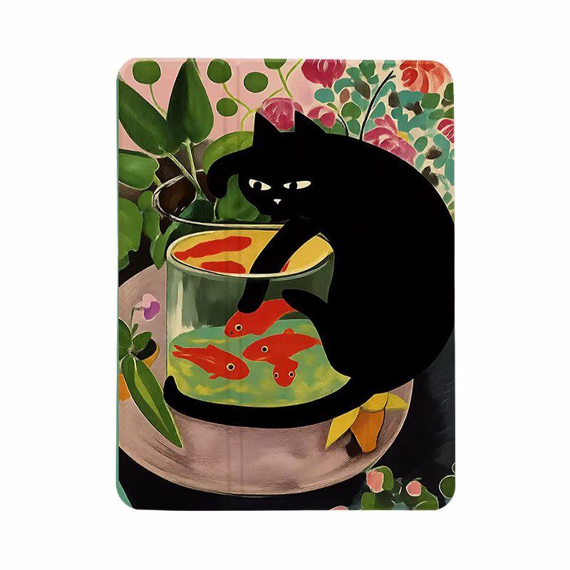 Apple iPad Pro und iPad Air Schutzhülle mit Katzen-Fisch-Motiv in Transparent oder Multicolour - Bild 4