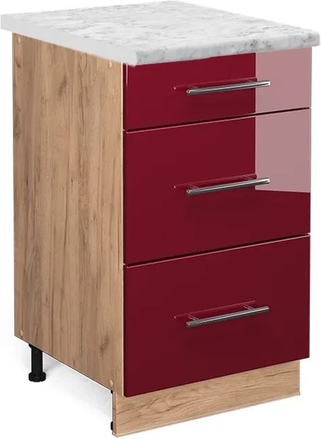 Vicco Küchenunterschrank Fame-Line Bordeaux Hochglanz in Rot und Goldkraft Eiche, B: 50 cm, H: 82 cm, T: 60 cm - Bild 1