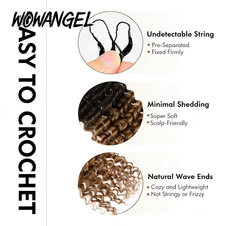 WOWANGEL Deep Wave Crochet Hair Echthaarverlängerungen, 14-24 Zoll, Damen - Bild 4