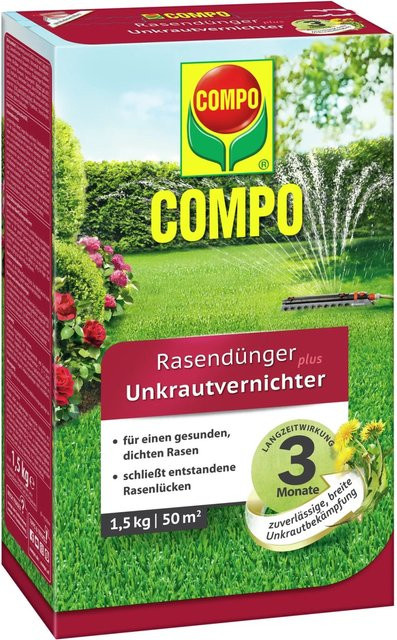 Compo Rasendünger plus Unkrautvernichter Granulat mit Slow-Release-Effekt, 1,5 kg für 50 m² - Bild 1