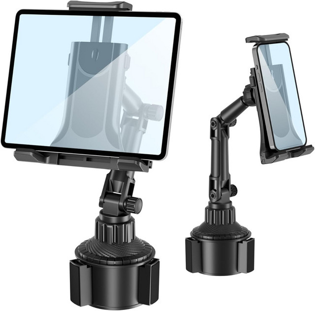 DUTRIEUX iPad-Halterung für das Auto mit 360 Grad drehbarem und verstellbarem Langarm für Handys und Tablets von 4 bis 13 Zoll, Schwarz - Bild 1