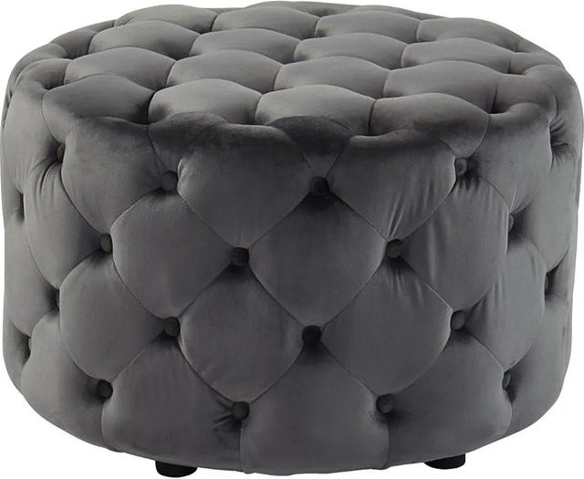Vente-unique Sitzhocker Fourca aus Samt in Grau, Durchmesser: 60 cm - Bild 1