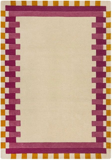 Flair Rugs Wollteppich Kai Wool Border in Beige-Rosa, Handgeknüpft, Geometrisches Design, B x T: 160 x 230 cm - Bild 1