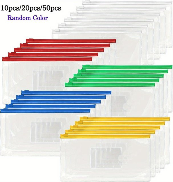 Transparente Dokumententaschen mit Reißverschluss und Etikettentasche aus Kunststoff für A6-Aktenordner, ideal für Büro, Schule und Reisen - Bild 1