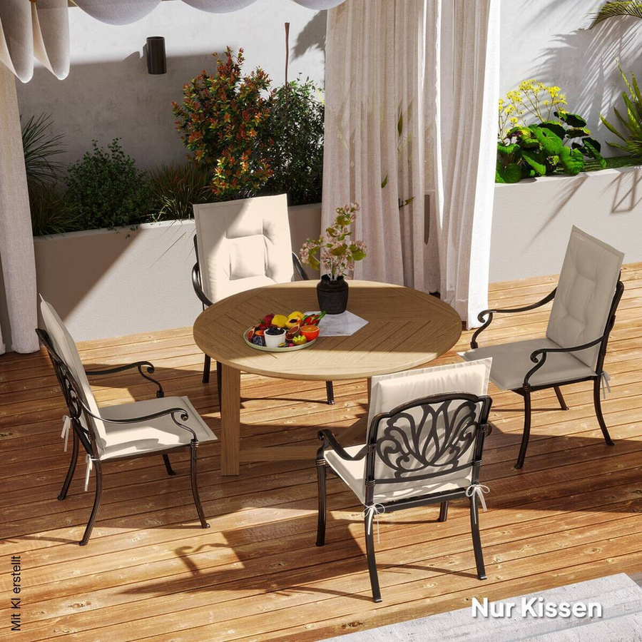 Outsunny Sitzkissen 4er Set beige aus Polyester mit Bindebändern, wasserabweisend und UV-beständig, B/H/L: 50 x 5 x 108 cm - Bild 3