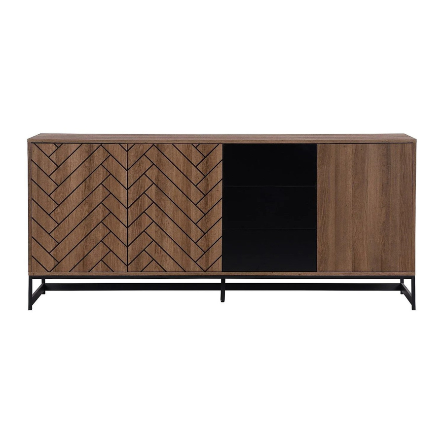 Sideboard Caratana in Naturfarben, Schwarz und Braun aus MDF, Breite: 180 cm - Bild 2