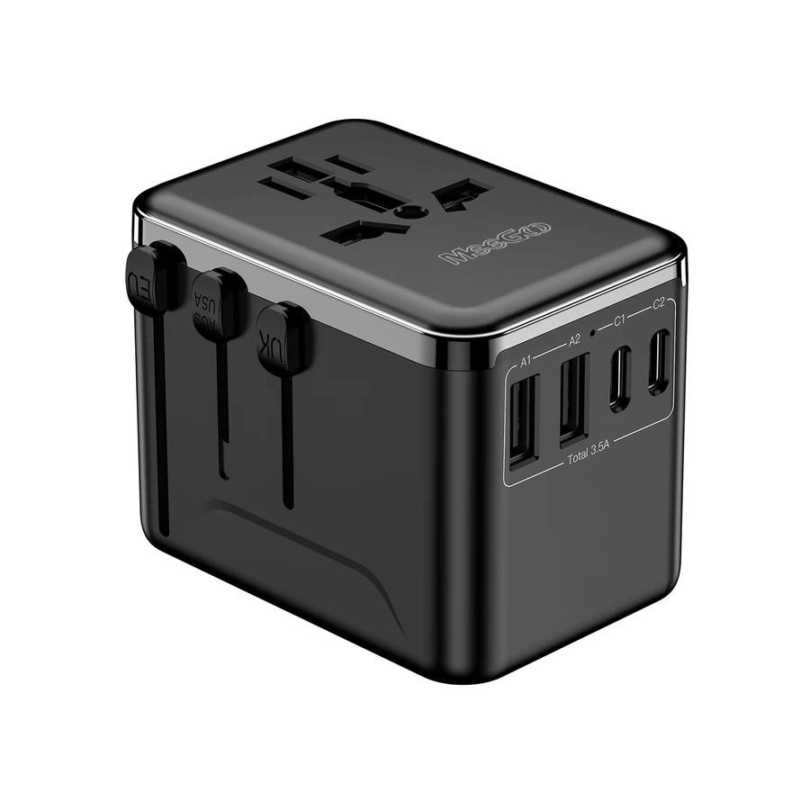 MeeGoo GaN Universal-Reiseadapter weltweit in Schwarz mit 2 Typ-C-Anschlüssen, 2 USB-Anschlüssen und 1 AC-Steckdose für EU, US, JP und AU - Bild 6