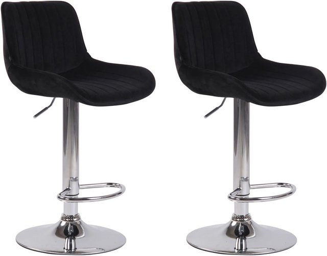 DELUKE 2er Set Barhocker BEKIM aus Samt in Schwarz mit Silber, höhenverstellbar, drehbar mit Lehne, B/T/H: 50 x 50 x 86 cm - Bild 1