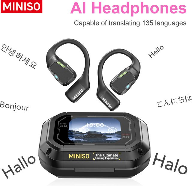 MINISO M98 AI Übersetzer-Kopfhörer, kabellose In-Ear Bluetooth Headsets für Büro und Chat, Schwarz - Bild 1