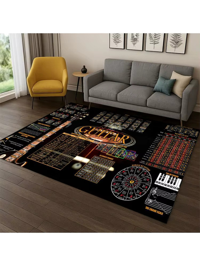 Faviora Musiktheorie-Teppich mit Gitarrenakkorden, rutschfester Rechteck-Teppich für Schlafzimmer, Wohnzimmer und Kinderzimmer - Bild 2
