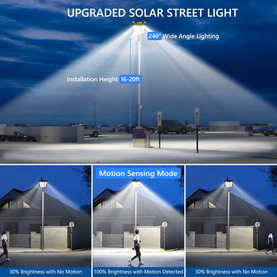 Adewalk Solar-Straßenleuchte in Schwarz mit 1008 LEDs, 2000W, 25000mAh Akku, IP67 Wasserdicht, Bewegungssensor, Dämmerungssensor und Fernbedienung für Garten und Außenbereich - Bild 4