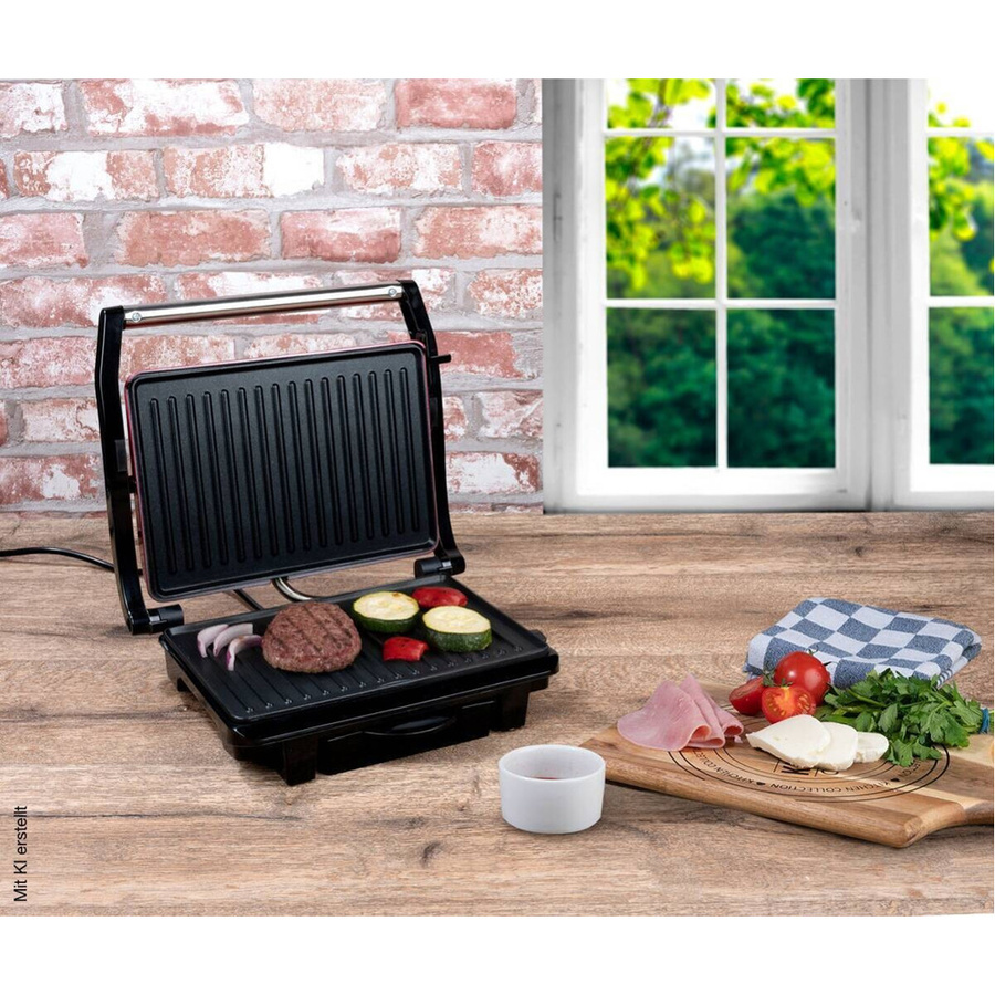 Alpina Kontaktgrill mit herausnehmbaren Platten in Rot, 1000W, B/H/L: 11,5 x 29,5 x 32,5 cm - Bild 2