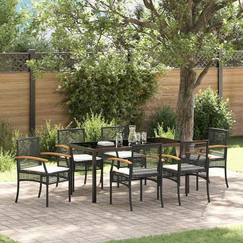 vidaXL Garten Essgruppe aus Poly-Rattan und Glas in Schwarz, 7-teiliges modernes Set - Bild 1