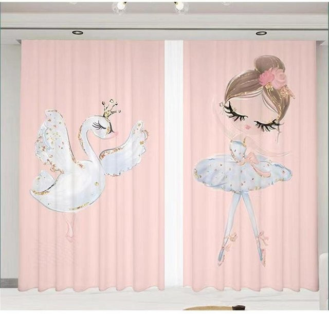 Yiran Furniture Vorhang Set mit Stern Mond Ballett Tanzendes Mädchen Digitaldruck in Rosa, 2 Stück, B: 50 cm, H: 130 cm - Bild 1