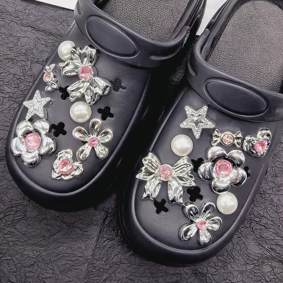 LIN KING Schuh-Charms-Set, Glitzer-Blumen-Schleifen, Herz und Stern, Unisex - Bild 4