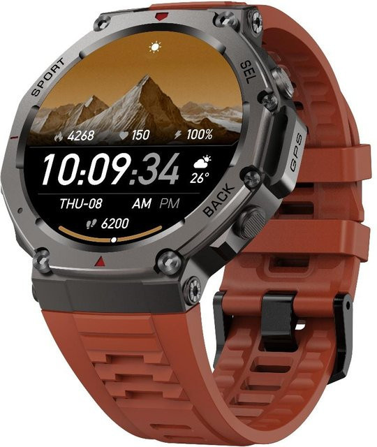Rainbuvvy DM58 GPS-Sportuhr mit 1,43 Zoll AMOLED HD-Display, Bluetooth 5.3, Herzfrequenzmessung und Wasserdichtigkeit 5 ATM für Android, Farbe: Rot/Orange - Bild 1