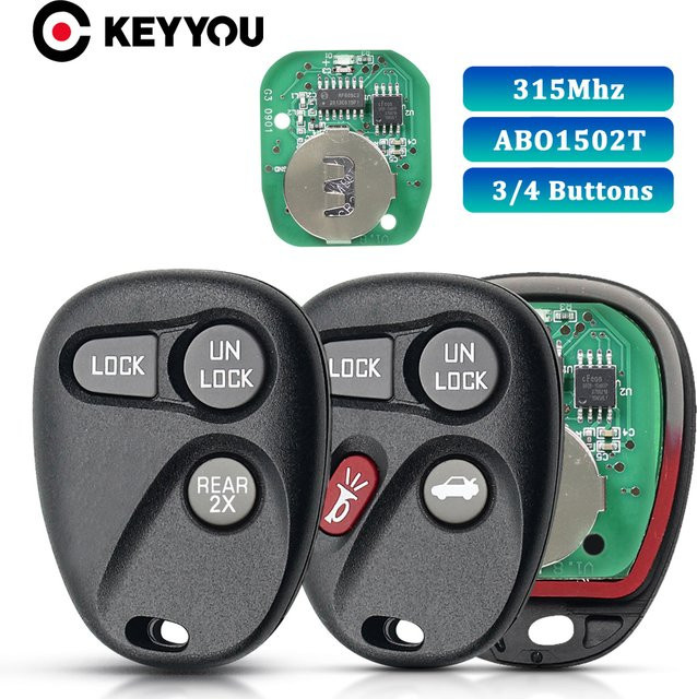 KEYYOU Auto-Fernbedienung ABO1502T 315 MHz mit 3/4 Tasten in Schwarz für Chevrolet Malibu, GMC Sierra, Sonoma, Cadillac, Pontiac Sunfire und Firebird - Bild 1
