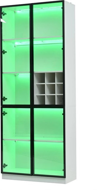 okwish Vitrine in Weiß mit Glastüren, LED-Beleuchtung und Flaschenregal für dein Wohnzimmer, B/T/H: 80 x 35 x 200 cm - Bild 1