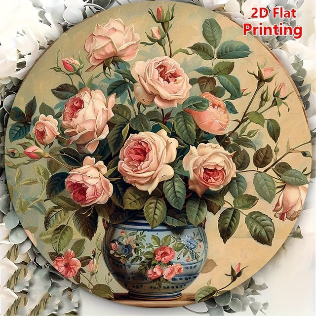 Potdemiel Vintage Metall-Wanddekoration mit Rosen-Motiv, rund, Mehrfarbig, Durchmesser: 20 cm - Bild 1