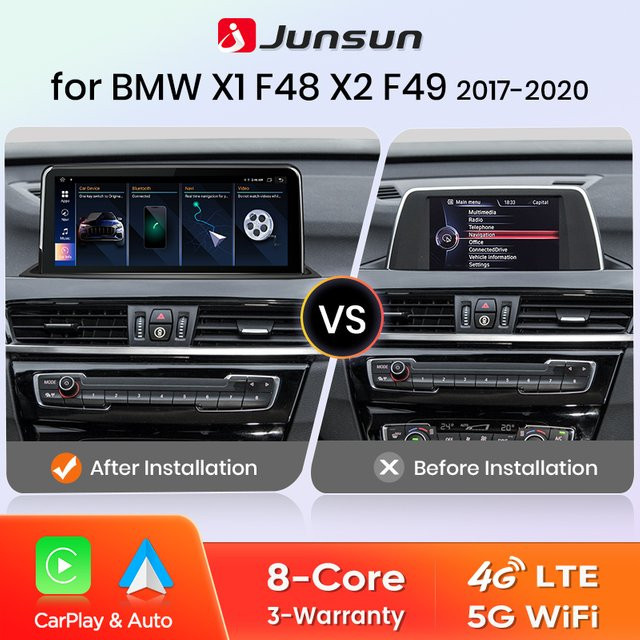 Junsun Drahtloses CarPlay und Android Auto Radio für BMW X1 F48 X2 F49 2013-2020 NBT EVO mit GPS und Wi-Fi in Schwarz - Bild 1