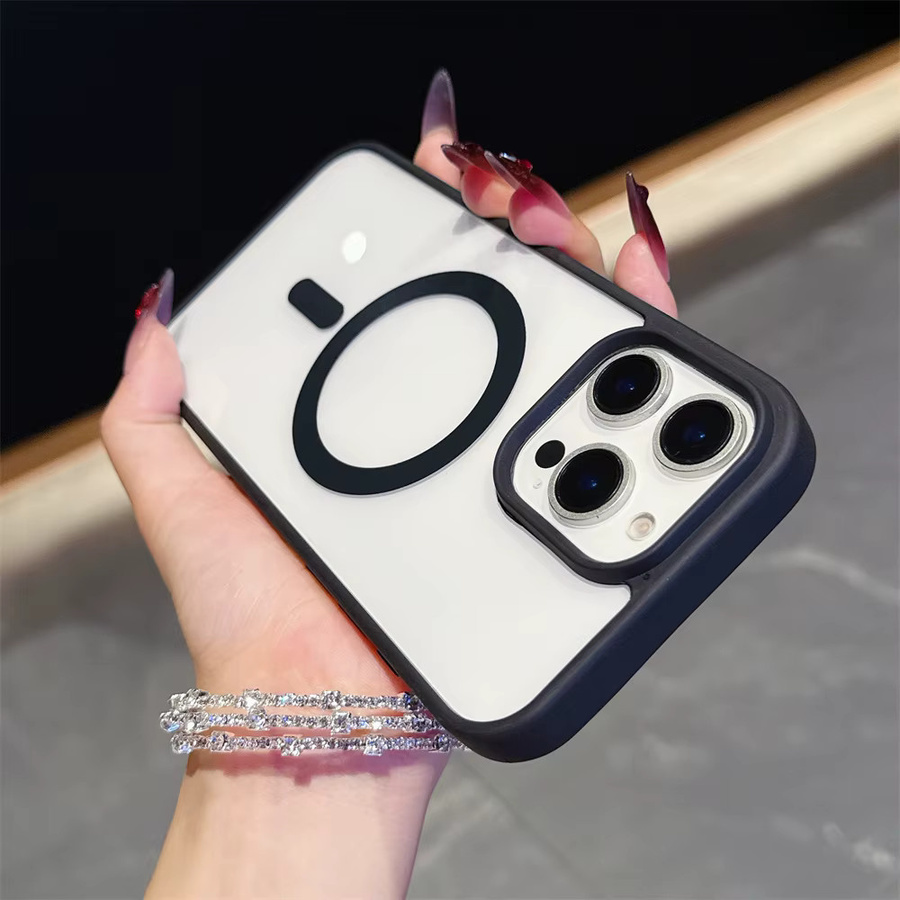 Magnetische MagSafe Schutzhülle aus Acryl für iPhone 16 15 14 13 12 11 Pro Max Plus Mini in Transparent und Rot - Bild 1