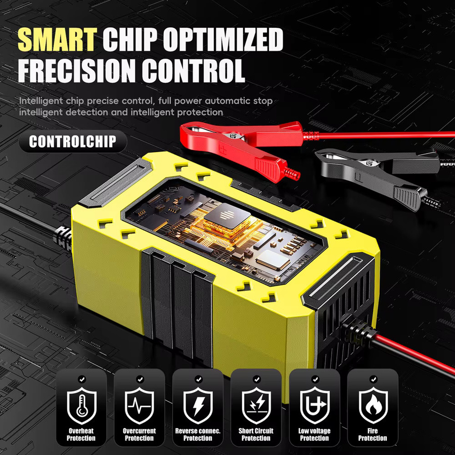 FOXSUR Vollautomatisches Autobatterieladegerät 12 V 6 A mit Digitalanzeige und 10-stufiger Power Puls Reparaturfunktion in Rot-Gelb - Bild 5