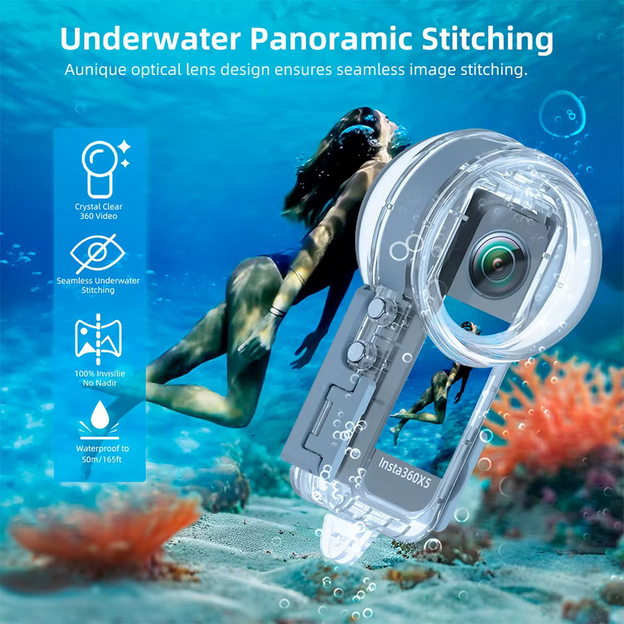 Seafrogs Wasserdichtes Kameragehäuse für Insta 360 X5, Transparentes Unterwassergehäuse bis 50m Tiefe - Bild 2