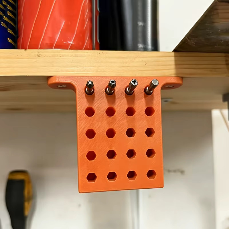 20-Loch Sechskant-Bohrer-Aufbewahrungsregal als Untertisch-Organizer für Holzbearbeitungswerkzeuge in Orange - Bild 2