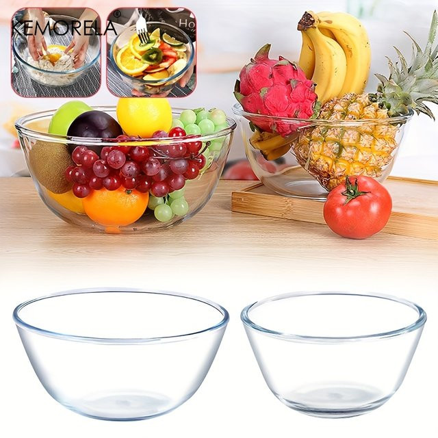KEMORELA Tiefenmischschale aus Glas, transparent, rund, ofenfest und mikrowellengeeignet - Bild 1