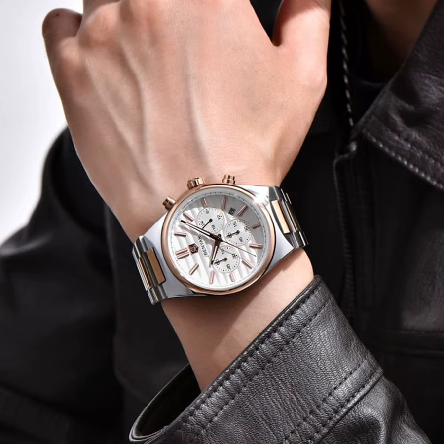 EBNYAR Chronograph, Quarzuhr, Edelstahl, Gold, Bicolor, 42 mm, Herren - Bild 3