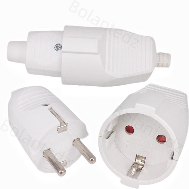 Bolantedz EU Schuko Netzkabel mit Montage Buchse und Stecker, Weiß, 250 V 16 A - Bild 1