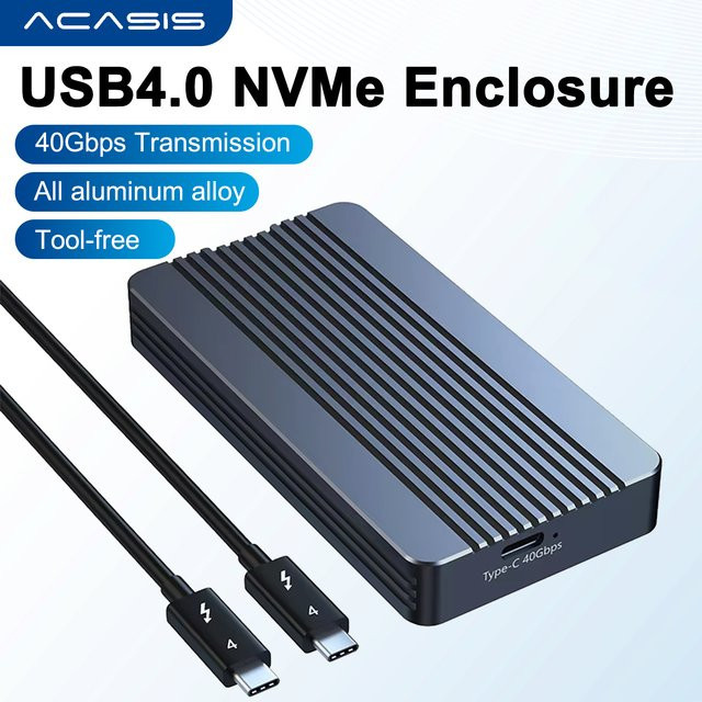 Acasis USB 4.0 NVMe M.2 SSD-Gehäuse aus Aluminium mit 40Gbps für Thunderbolt 4/3 und USB4, unterstützt M- und B&M-Key 2280 SSDs, USB-C, Silber/Grau - Bild 1
