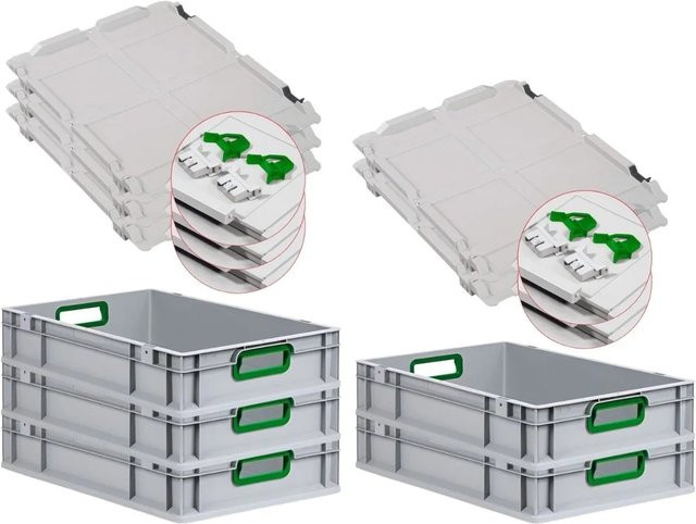 PROREGAL Spar Set 5x Eurobox Nextgen Color mit Scharnierdeckel und Schiebeschnappverschlüssen, Farbe Grün, H x B x T: 12 x 40 x 60 cm - Bild 1