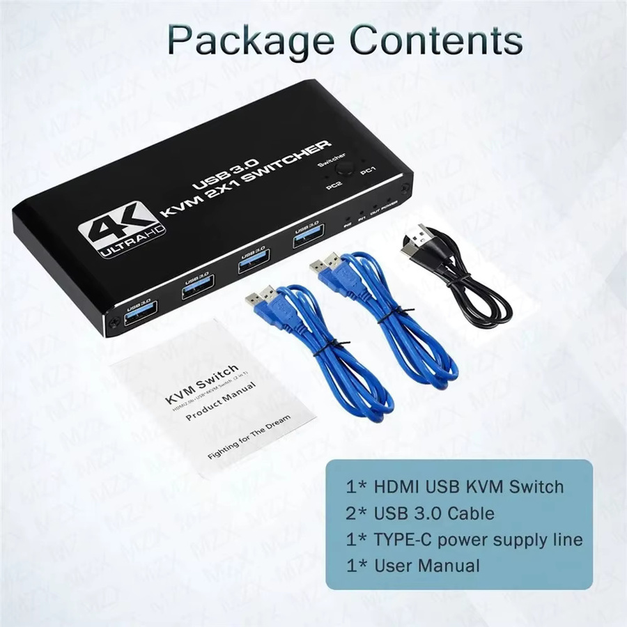 MZX KVM Switch 4K 60Hz USB 3.0 Dockingstation für 2 Computer mit USB-C und USB-A Anschlüssen, Schwarz - Bild 5