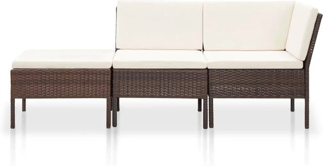 vidaXL 3-tlg Garten-Lounge-Set aus Poly Rattan in Braun mit Auflagen und L-Form - Bild 1