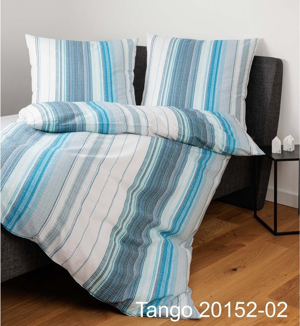 Janine Bettwäsche Tango aus Baumwolle in Blau mit Seersucker-Streifen-Design - Bild 1