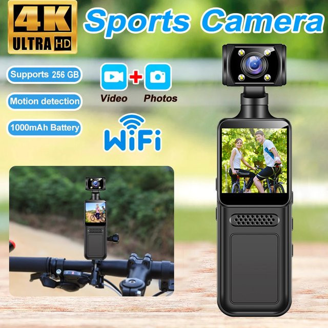 Occkic 4K Ultra HD Mini Action Kamera mit WiFi, 180 Grad drehbar und Nachtsicht, Schwarz - Bild 1