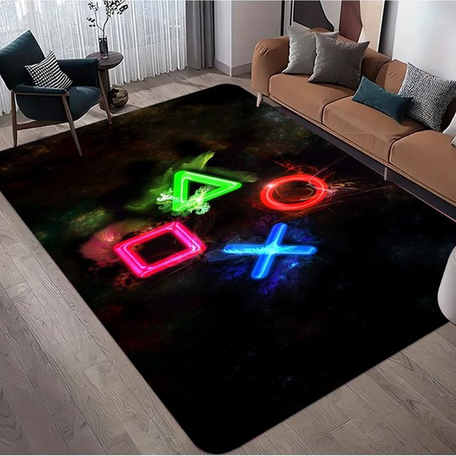 Abstrakter Teppich mit Neon-Gamepad-Muster in Multicolour, rutschfeste Gaming-Matte für Wohnzimmer und Schlafzimmer - Bild 1