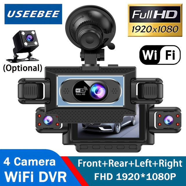 USEEBEE 4-Kamera Dashcam Auto-DVR mit WLAN HD 1080P Videorekorder für Vorder- und Rückansicht in Schwarz - Bild 1