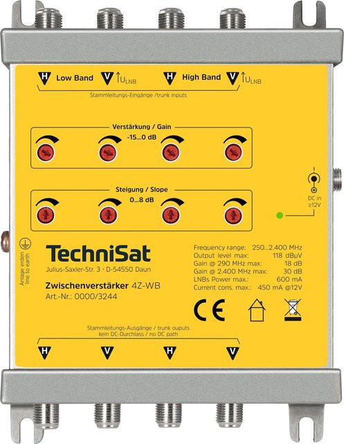 TechniSat Zwischenverstärker 4Z-WB 4-fach-Breitbandverstärker in Gelb - Bild 1