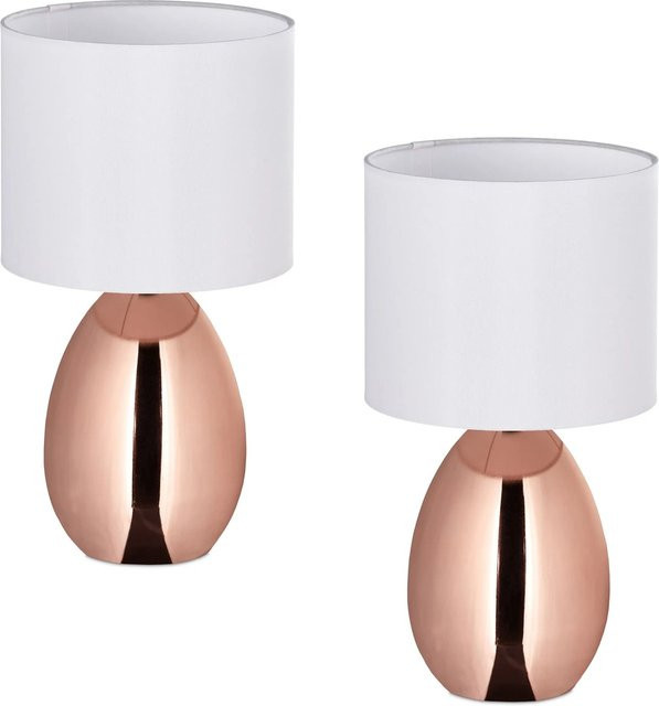 Relaxdays Nachttischlampe 2er Set aus Stahl in Kupfer mit Schalter, Höhe: 33,5 cm, Breite: 18 cm, Tiefe: 18 cm - Bild 1