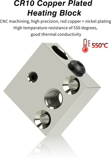 Hhiddo CR10 Heatblock mit Kupferbeschichtung für 3D-Drucker, kompatibel mit Ender 3, Ender 5 und CR10S, Gold oder Silber - Bild 1