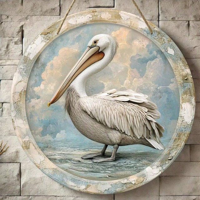 CIFBUY Pelican Coastal Wandkunst Rundes Holzschild Durchmesser: 20,32 cm - Bild 1