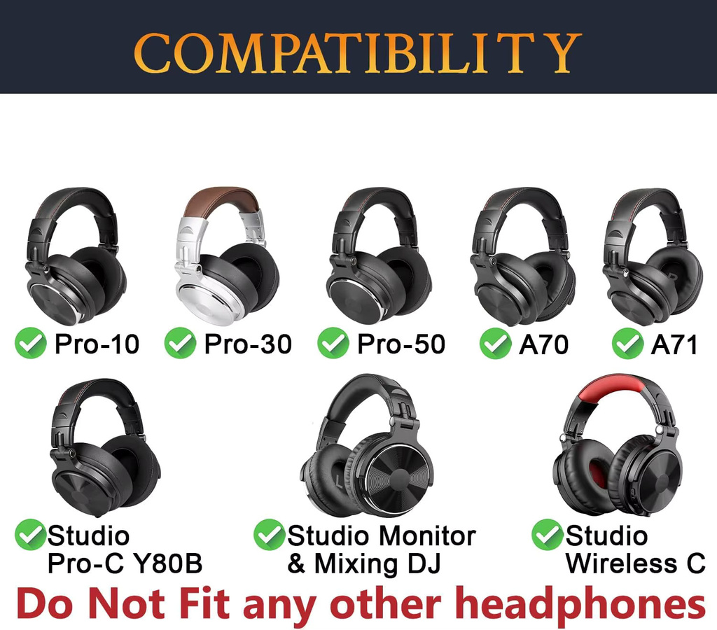 Oneodio Kopfbandpolster für Pro-10, Pro-30, Pro-50, Studio-Monitor, Mixing DJ, A71, A70 und Studio Pro-C in Schwarz - Bild 2