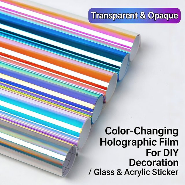 Holographische Folie aus irisierendem Regenbogen-Vinyl in Transparent Multicolour für DIY-Basteln und Dekoration - Bild 1