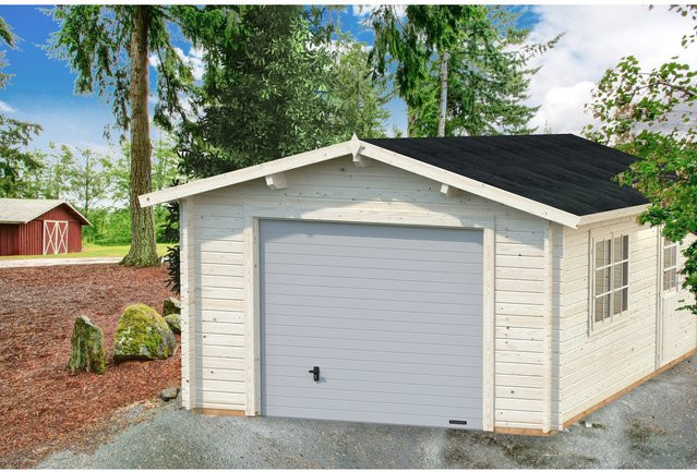 Palmako Garage Roger aus Fichte mit Sektionaltor und Nebeneingangstür in Dunkelgrau-Weiß, B/T/H: 360 x 550 cm - Bild 1