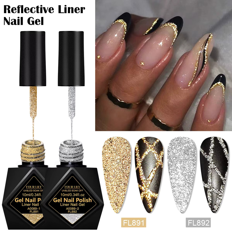 Four Lily Glitter Liner Gel Nagellack Set, Gold Silber, 2 x 10 ml - Bild 2